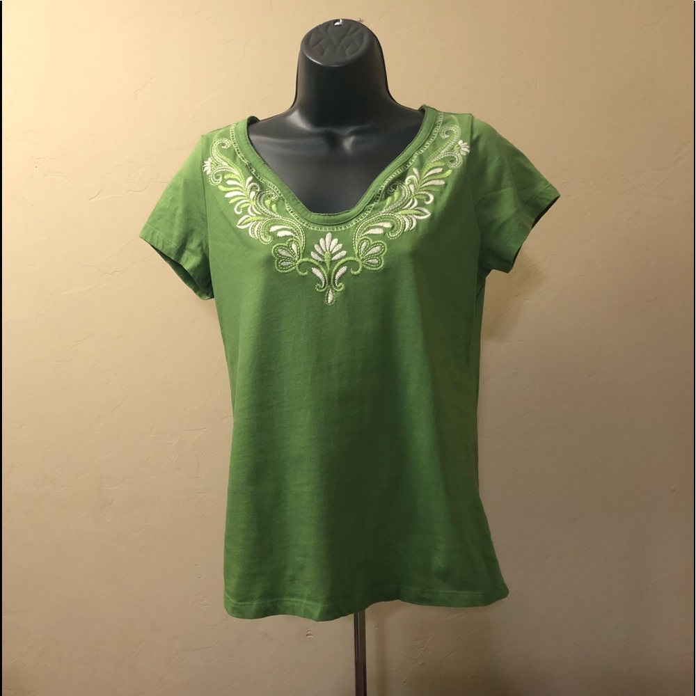 Green V-neck ladies top